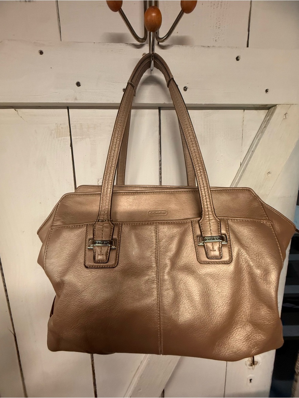 COACH Metallic Taupe Shoulder Tote